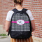 Houndstooth w/Pink Accent Large Backpack - Black - On Back