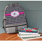 Houndstooth w/Pink Accent Large Backpack - Gray - On Desk