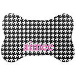 Houndstooth w/Pink Accent Bone Shaped Dog Food Mat (Large) (Personalized)