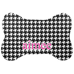 Houndstooth w/Pink Accent Bone Shaped Dog Food Mat (Personalized)