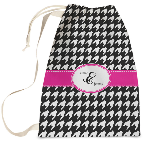 Custom Houndstooth w/Pink Accent Laundry Bag - Large (Personalized)