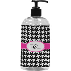 Houndstooth w/Pink Accent Plastic Soap / Lotion Dispenser (16 oz - Large - Black) (Personalized)