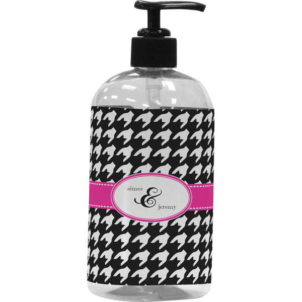 Custom Houndstooth w/Pink Accent Plastic Soap / Lotion Dispenser (Personalized)