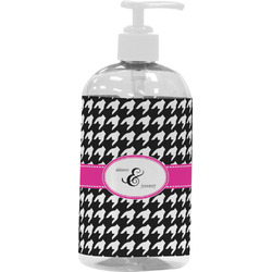 Houndstooth w/Pink Accent Plastic Soap / Lotion Dispenser (16 oz - Large - White) (Personalized)