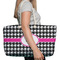 Houndstooth w/Pink Accent Large Rope Tote Bag - In Context View