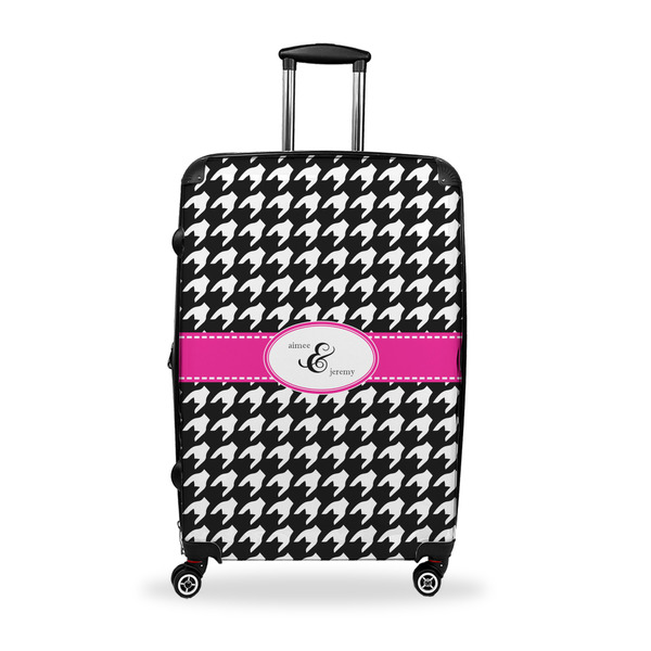Custom Houndstooth w/Pink Accent Suitcase - 28" Large - Checked w/ Couple's Names