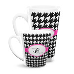 Houndstooth w/Pink Accent Latte Mug (Personalized)