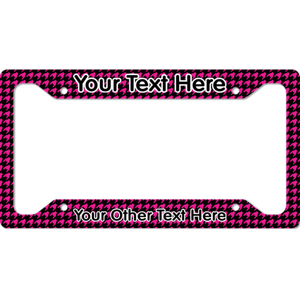 Custom Houndstooth w/Pink Accent License Plate Frame - Style A (Personalized)
