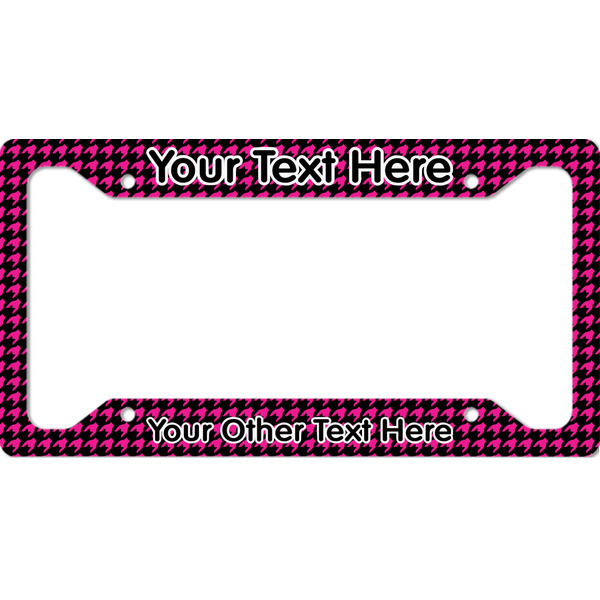 Custom Houndstooth w/Pink Accent License Plate Frame - Style A (Personalized)