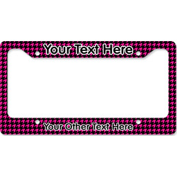 Houndstooth w/Pink Accent License Plate Frame - Style B (Personalized)