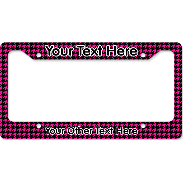 Custom Houndstooth w/Pink Accent License Plate Frame - Style B (Personalized)