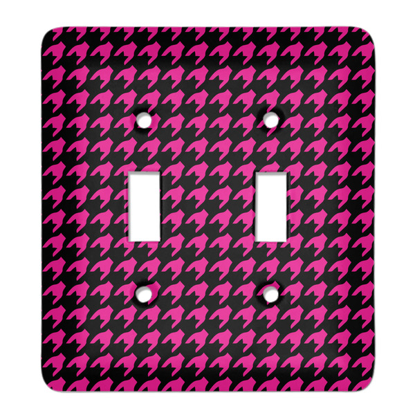 Custom Houndstooth w/Pink Accent Light Switch Cover (2 Toggle Plate)