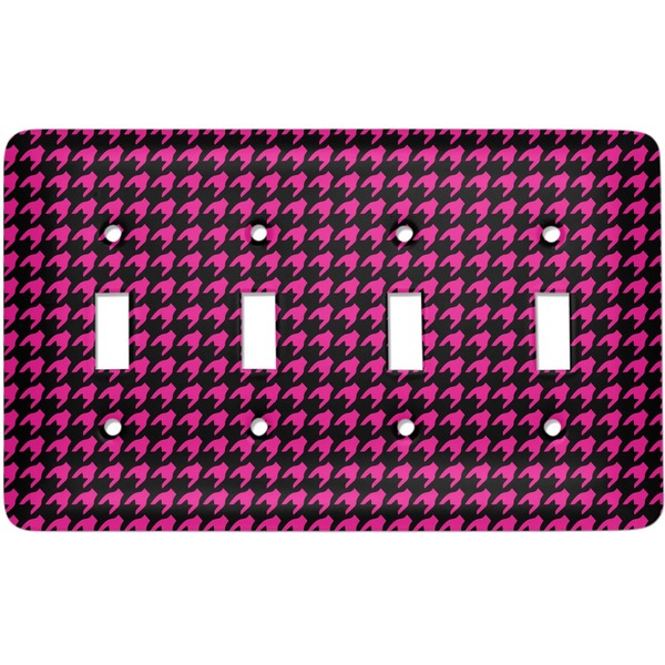 Custom Houndstooth w/Pink Accent Light Switch Cover (4 Toggle Plate)