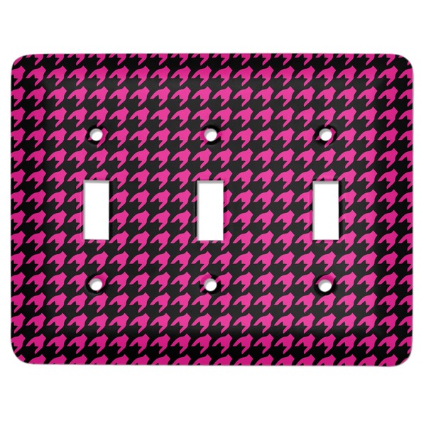 Custom Houndstooth w/Pink Accent Light Switch Cover (3 Toggle Plate)