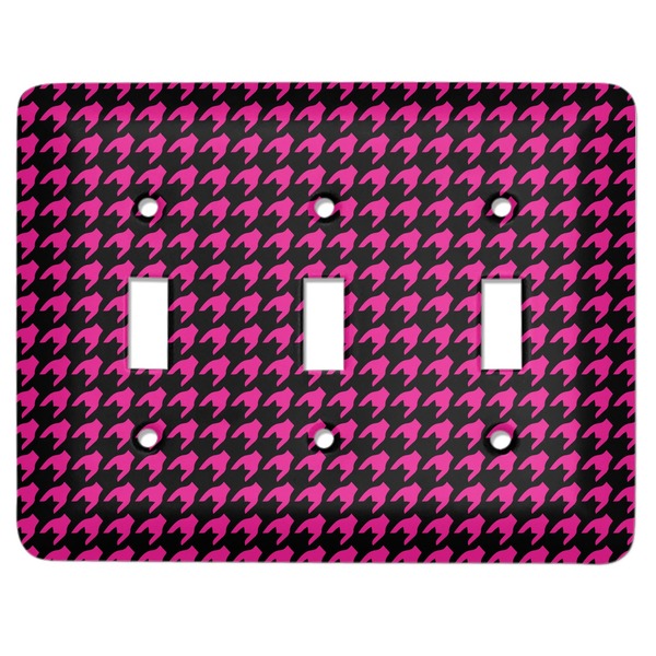 Custom Houndstooth w/Pink Accent Light Switch Cover (3 Toggle Plate)