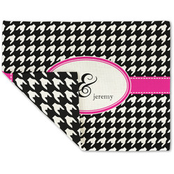 Houndstooth w/Pink Accent Double-Sided Linen Placemat - Single w/ Couple's Names