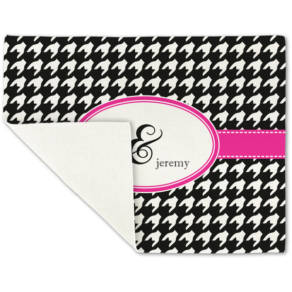 Houndstooth w/Pink Accent Linen Placemat - Folded Corner (single side)