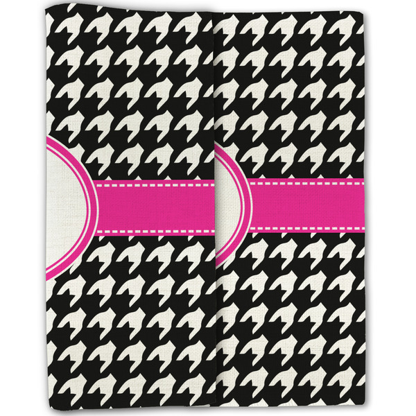 Houndstooth w/Pink Accent Linen Placemat - Folded Half (double sided)