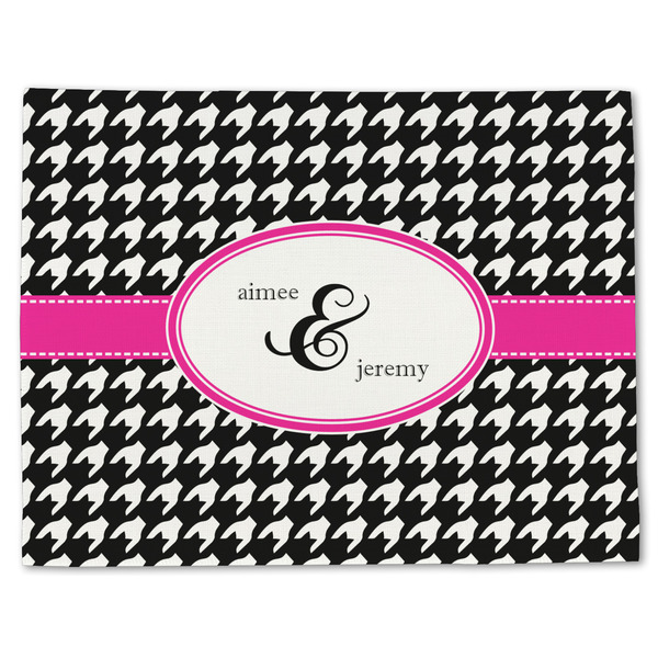 Custom Houndstooth w/Pink Accent Single-Sided Linen Placemat - Single w/ Couple's Names