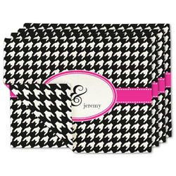 Houndstooth w/Pink Accent Linen Placemat w/ Couple's Names