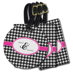Houndstooth w/Pink Accent Plastic Luggage Tag (Personalized)