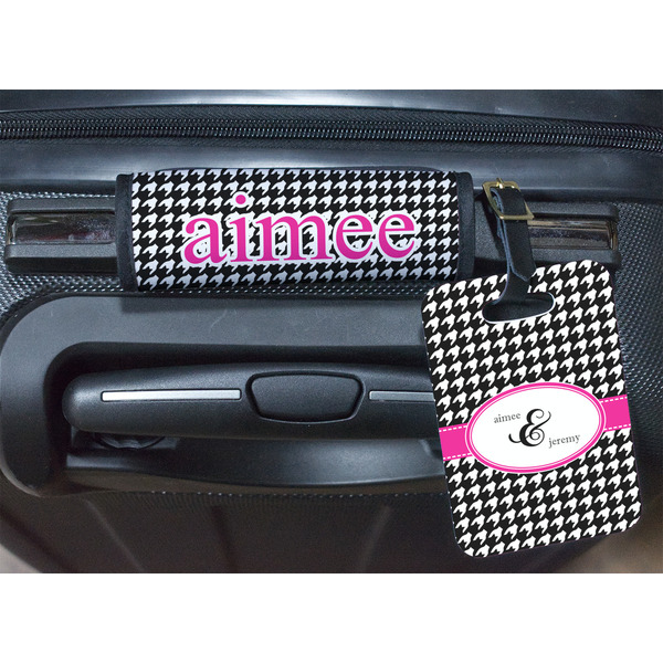 Houndstooth w/Pink Accent Luggage Wrap & Tag