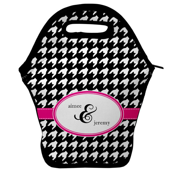 Custom Houndstooth w/Pink Accent Lunch Bag w/ Couple's Names
