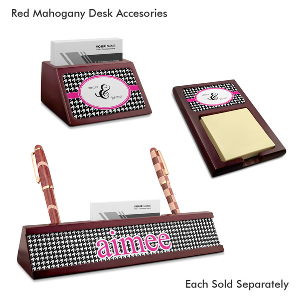 Houndstooth w/Pink Accent Mahogany Desk Accessories