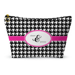 Houndstooth w/Pink Accent Makeup Bag - Large - 12.5"x7" (Personalized)
