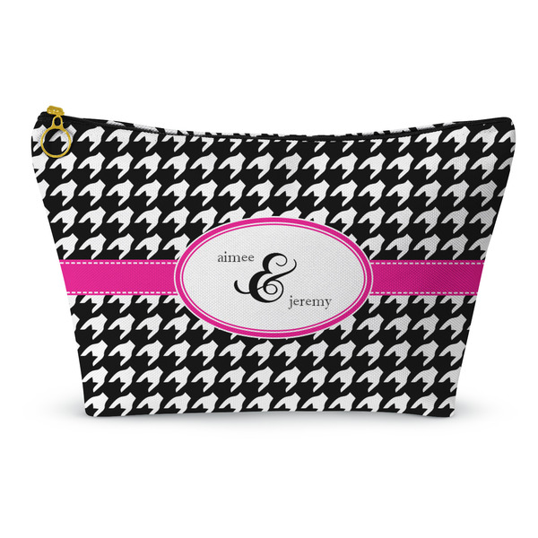 Custom Houndstooth w/Pink Accent Makeup Bag - Small - 8.5"x4.5" (Personalized)