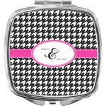 Houndstooth w/Pink Accent Compact Makeup Mirror (Personalized)