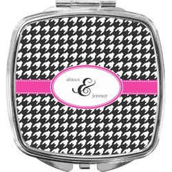 Houndstooth w/Pink Accent Compact Makeup Mirror (Personalized)