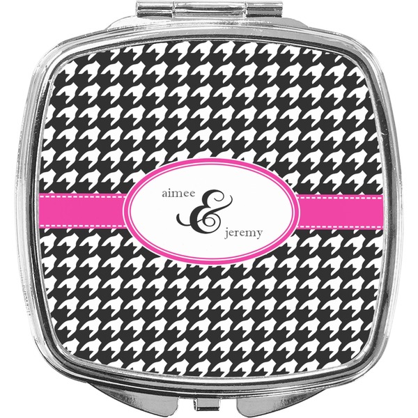 Custom Houndstooth w/Pink Accent Compact Makeup Mirror (Personalized)