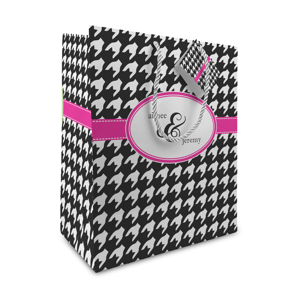 Custom Houndstooth w/Pink Accent Medium Gift Bag (Personalized)
