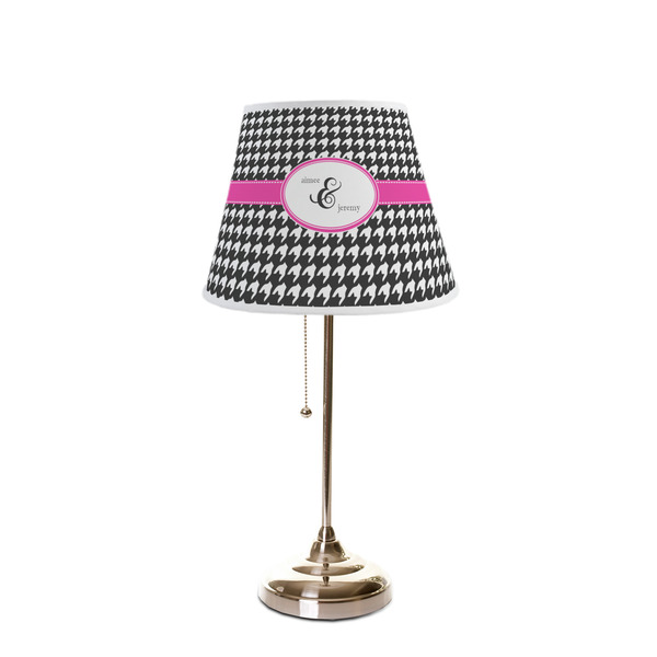 Houndstooth w/Pink Accent Poly Film Empire Lampshade - On Stand