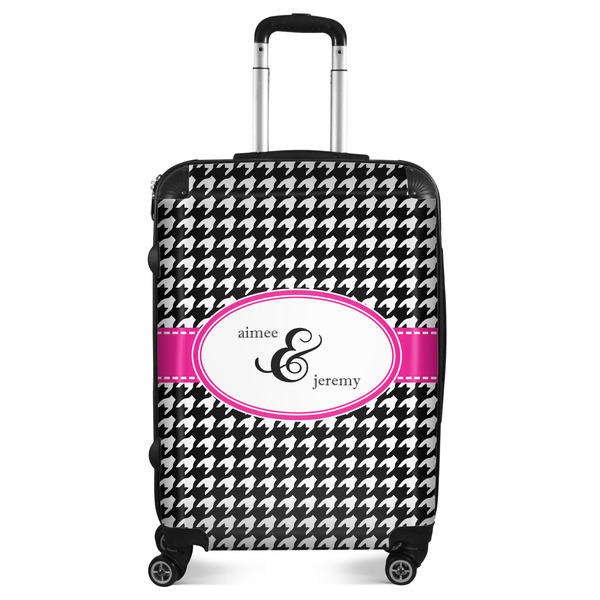 Custom Houndstooth w/Pink Accent Suitcase - 24" Medium - Checked (Personalized)