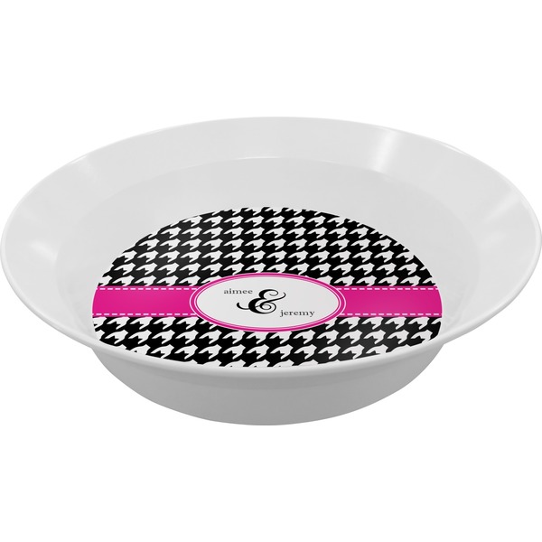 Custom Houndstooth w/Pink Accent Melamine Bowl - 12 oz (Personalized)
