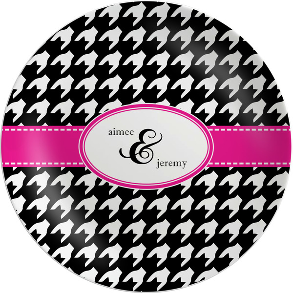 Custom Houndstooth w/Pink Accent Melamine Plate (Personalized)