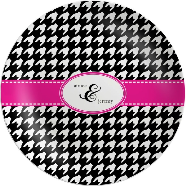 Custom Houndstooth w/Pink Accent Melamine Plate (Personalized)
