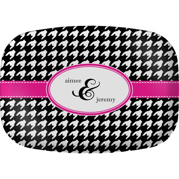 Custom Houndstooth w/Pink Accent Melamine Platter (Personalized)