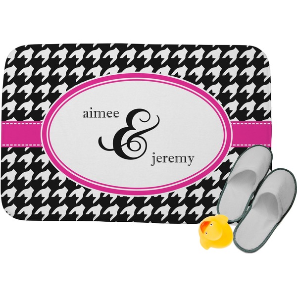 Custom Houndstooth w/Pink Accent Memory Foam Bath Mat - 24"x17" (Personalized)