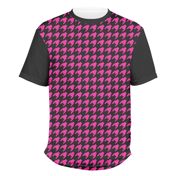 Custom Houndstooth w/Pink Accent Men's Crew T-Shirt - Medium