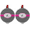 Houndstooth w/Pink Accent Metal Ball Ornament - Front and Back