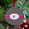 Houndstooth w/Pink Accent Metal Ball Ornament - Lifestyle