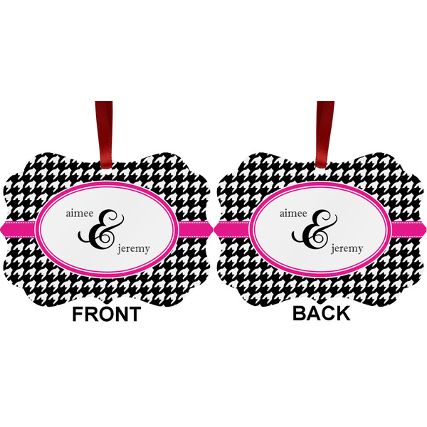 Houndstooth w/Pink Accent Metal Benilux Ornament - Front and Back (APPROVAL)