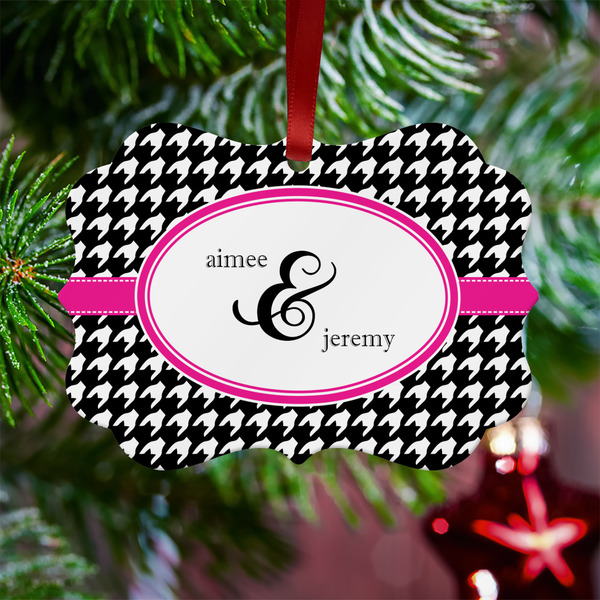 Houndstooth w/Pink Accent Metal Benilux Ornament - Lifestyle