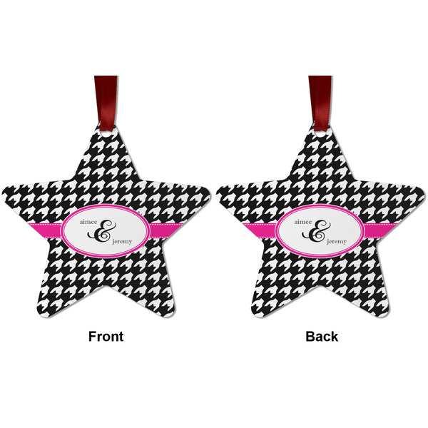 Houndstooth w/Pink Accent Metal Star Ornament - Front and Back