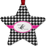 Houndstooth w/Pink Accent Metal Star Ornament - Double Sided w/ Couple's Names