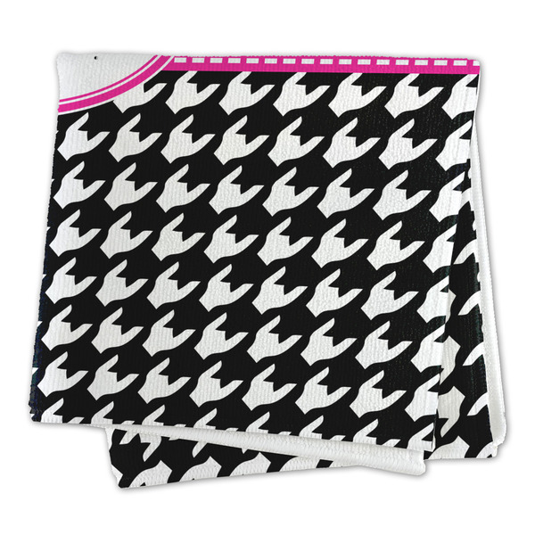 Houndstooth w/Pink Accent Microfiber Dish Rag - FOLDED (square)
