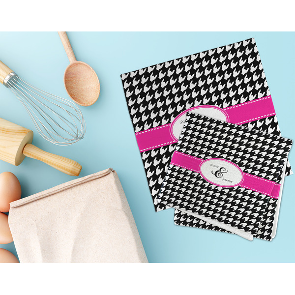 Houndstooth w/Pink Accent Microfiber Dish Rag - LIFESTYLE